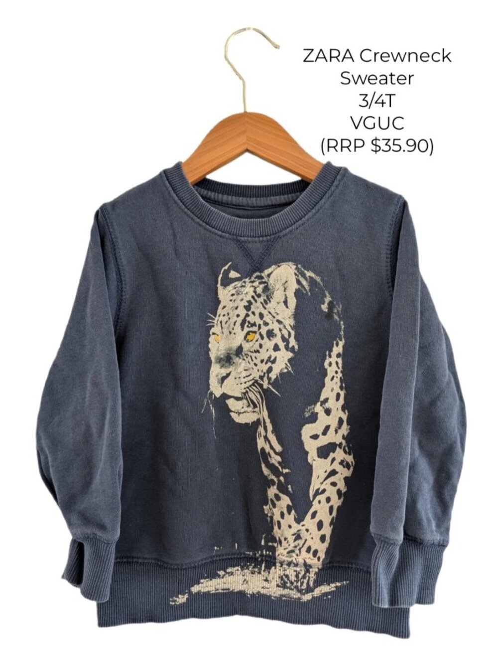 ZARA Blue Leopard Crewneck Sweater 3T 4T